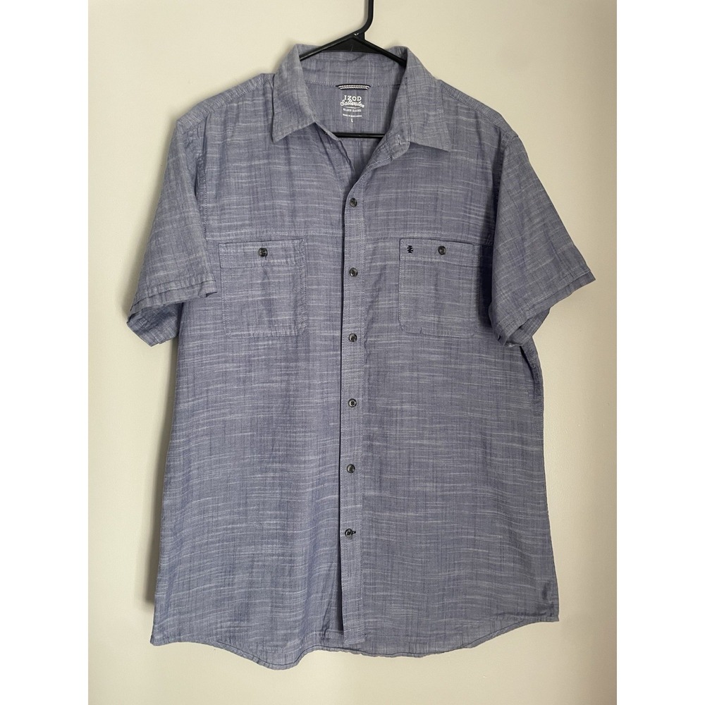 IZOD Men L Saltwater Relaxed‎ Classics Button Down Shirt Short Dockside Chambray